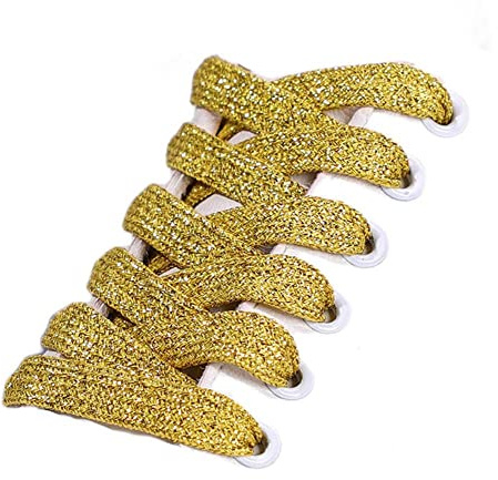 GIVBRO Lacets Plats Tressés Pailletés, Doré, 10 mm x 140 cm, 1 Paire | Embouts finis pour faciliter l'enfilage, adaptés aux baskets, bottes, chaussures décontractées et autres chaussures à lacets
