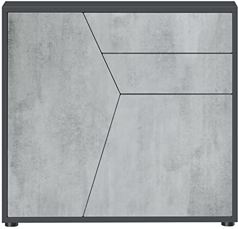 Vladon Sideboard Benny, Made in Germany, Kommode mit 2 Türen und 2 Schubladen, Schwarz matt/Beton Oxid Optik (79 x 74 x 36 cm)