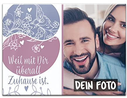 Fotomagnet selbst gestalten mit Bild - Überall Zuhause - Kühlschrankmagnet Personalisieren mit Foto, personalisierte Geschenke | Querformat, 6 x 8 cm