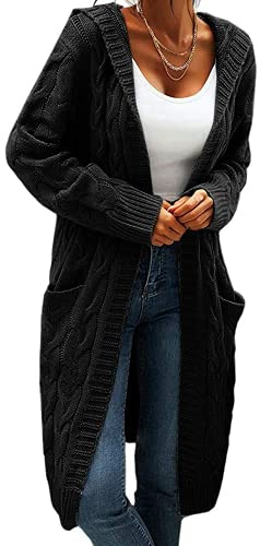 GeGekoko Cardigan da Donna con Cappuccio, Manica Lunga, Cardigan in Maglia Grossa, Aperto sul Davanti, Maglione Casual Autunnale e Invernale con Tasche