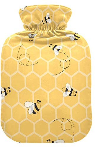 Gelbe Bienen-Honig-Wärmflasche mit Bezug, Wärmflaschen zur Schmerzlinderung, Wärmflasche, Heizflaschen für Kinder und Erwachsene, 1 l
