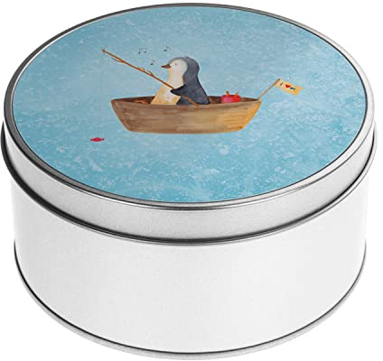Mr. & Mrs. Panda Blechdose rund Pinguin Angelboot - Geschenk, Keksdose, Vorratsdosen mit Deckel, Neustart, Neuanfang, Aufbewahrungskiste, verträumt,