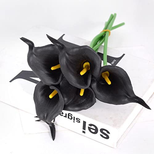 MUNACRAFT Künstliche Calla-Lilien, Blumenstrauß für Hochzeitsstrauß, Brautstrauß, Zuhause, Dekoration, Schwarz, 10 Stück