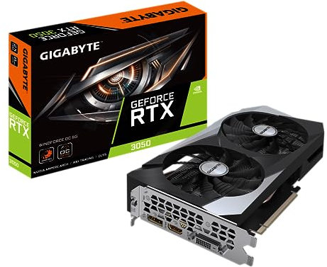 Gigabyte NVIDIA GeForce RTX 3050 WINDFORCE OC Graphics Card - 8GB GDDR6, 128-bit, PCI-E 4.0, 1792MHz Core Clock, 1x DP 1.4, 1x HDMI 2.1, NVIDIA Ampere - GV-N3050WF2OC-8GD