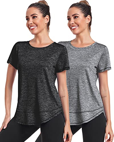 Deaviya Sport T-Shirt Damen, Kurzarmshirt Frauen, Workout Tops Rundhalsausschnitt Athletisch Lässig Laufen Yoga Fitness T-Shirts Locker Tee