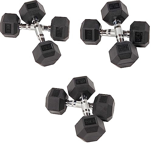 Signature Fitness Gummi Encased Hex hantel, set inklusive 10, 15, 20 pund par