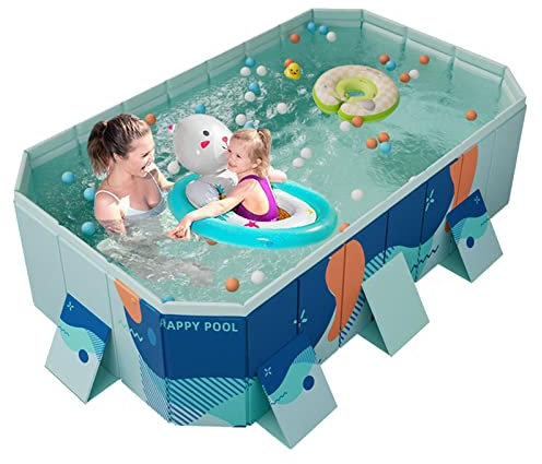 Piscina da bagno pieghevole per bambini, piscina da 62,99 pollici in PVC con struttura rigida spessa senza inflazione, piscina salvaspazio fuori terra con doppia porta di drenaggio, piscina multifunzi