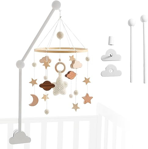 Baby Mobile Halterung: 68 × 31.6 × 8.7 cm Kinderbett Mobile Halterung Buche, Höhenverstellbar, Zwei Aufhängestangen Unterschiedlichen Winkeln, Mobile Halterung für 0-3 Jährige Babybetten Bettglocke