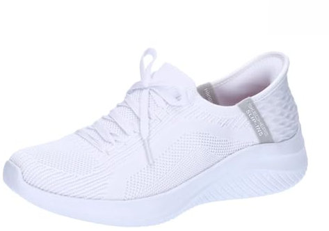 Skechers Women's Ultra Flex 3.0 Brilliant Path Slip-On Sneakers, White Knit/Light Gray Trim, 6.5 UK