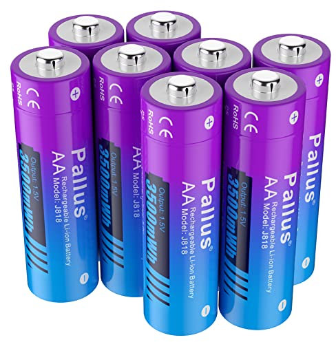 Pallus Pile Au Lithium Rechargeable AA 1,5V, 3500mWh, 1600 Cycles Et Charge Rapide, Lot De 8