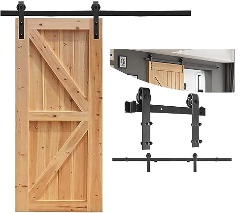 Betensh 6FT=183cm Herraje para Puerta Corredera Kit Accesorio con Guía de Suelo Ajustable,Central Rueda J-forma Sistema de puerta corredera
