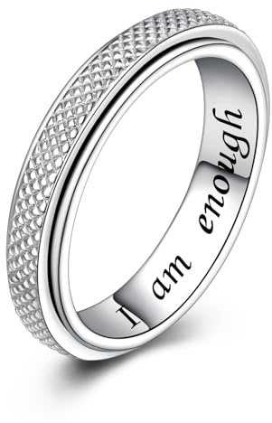 Hioed 925 Sterling Silver Anti Anxiety Relieve Spinner Rings I Am Enough Fidget Ring ADHD Stress Relieving Ring for Women Men (8)