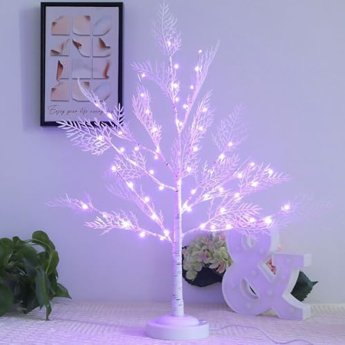 ACAREY Weihnachtsdeko LED Baum Licht mit 60 LEDs, Lichterbaum Für Innen Weihnachten Baum Deko Bäumchen Lichterbaum Für Weihnachtsdeko Innendeko Tisch Weihnachtsdeko Zum Aufhängen (Lila)