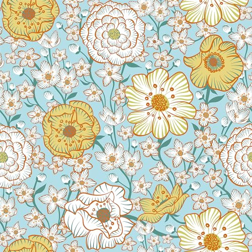 Hode Möbelfolie Selbstklebend Tapete Blumen Blau, Folie Klebefolie Möbel Küche Wohnzimmer Schlafzimmer Küchenschränke, Statische Tapeten Wandfolie Selbstklebend Abwaschbare, 44cmx3m