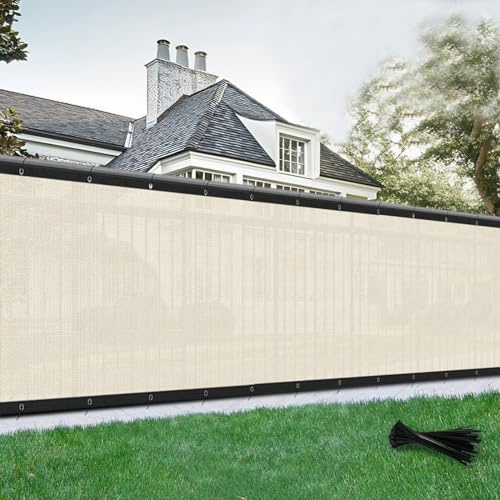 SUNLAX Privacy Fence Screen 6x50FT Heavy Duty Mesh Fence Net Cover with Grommets for Patio Porch Pool Backyard Outdoor Chain Link Fence, Cream