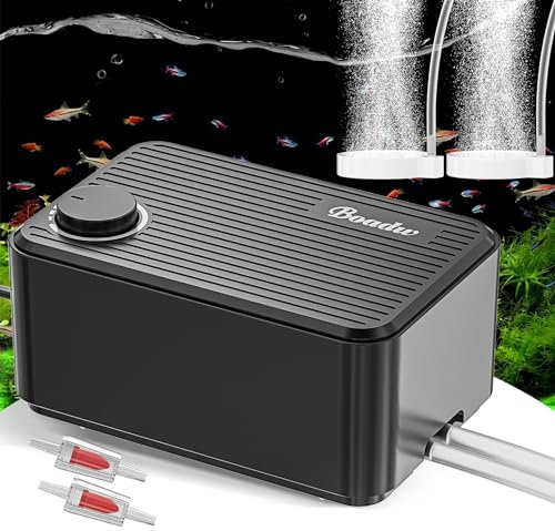 Boadw Leiseste Aquarium Luftpumpe, 5,5W Regelbare Sauerstoffpumpe Aquarium bis 400 Liter mit Allem Zubehör <40db