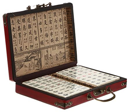 ibasenice Archaise Mahjong Tragbares Chinesisches Mahjong Spiel Mit Antik-Gestaltung Inklusive Lederetui Und Englischer Anleitung Für Reisen Und Freizeitspiele