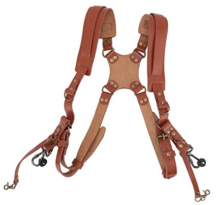 NDNCZDHC Camera Harness for 2 Cameras Dual Shoulder Leather Camera Strap Double Camera Harness Camera Straps for Photographers, Brown
