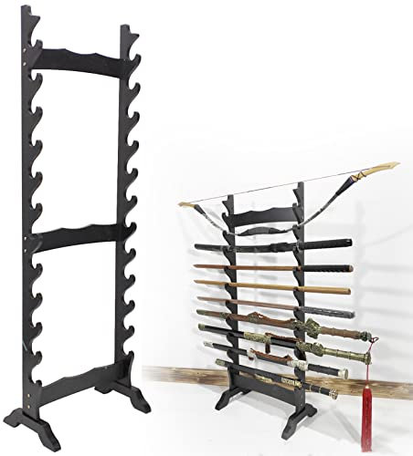Miuxe 16-stufiger Katana-Schwertständer Aus Holz, Samurai-Schwerthalter, Samurai-Schwert-Ausstellungsständer, Lichtschwertständer, Boden-Schwertaufhänger Für Wakizashi Und Standardschwerter