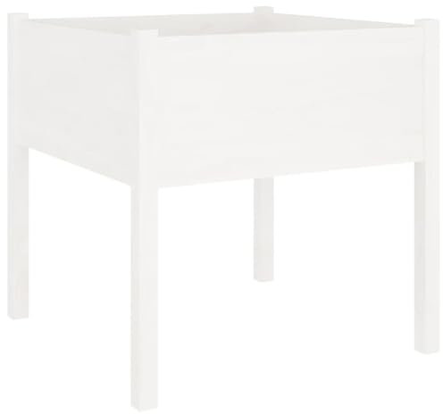 Makastle Jardinière sur Pied en Bois, Potager Surélevé, Lit de Culture pour Légumes Fleurs, Jardinière surélevée en Bois pour Jardin Terrasse ou Balcon, Blanc 70x70x70 cm Bois de pin Massif