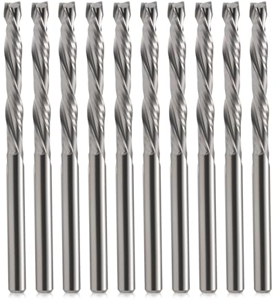 EU_HOZLY 3,175 x 25 mm Up & Down Cortar dos flautas en espiral de metal duro para CNC Router Compresión Madera Bits Pack de 10