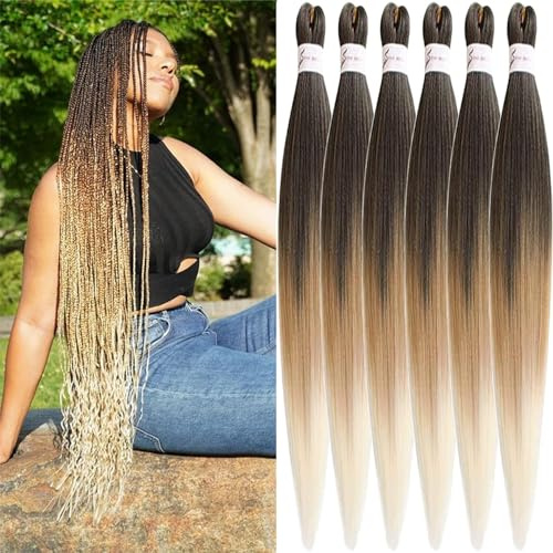 X-Tress Rajout Cheveux Tressés 6 Paquets Pré-étirés Tresses Ombre 26 Pouces Kanekalon Easy Braids Meches Cheveux pour Tresses Africaine Knotless Yaki Nattes Extensions de Cheveux(T1B/27/613)