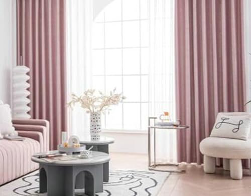 Gualiy Vorhang 2er Set Blickdicht, Verdunkelungsvorhang Thermovorhang Ösen Einfarbig Geometrisch Jacquard Vorhänge Gardinen B 107 x H 244 cm Vorhang Lang Wohnzimmer, Rosa