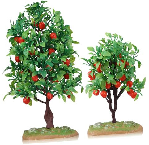 Cabilock 2stücke Miniatur Obstbaum Modell Lebensechte Grüne Mini Bäume Mit Roten Früchten Detailgetreue Baum-Dekoration Für Modelleisenbahn Dioramen Puppenhaus Und Landschaftsgestaltung