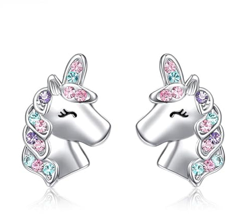 LICHUANUK Einhorn-Ohrringe für Mädchen und Frauen - Sterling Silber, Geburtstagsgeschenke für Mädchen und Frauen - Silber
