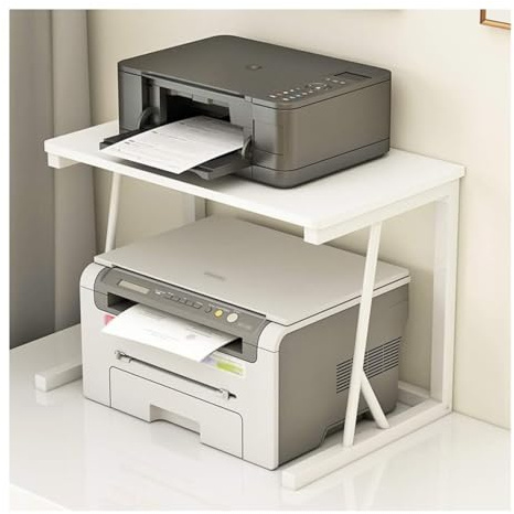 DRMEE Druckertisch 2-stöckiger Druckerständer, Desktop-Druckertisch, Stahlrahmen, Druckerregal, Lagerregal, Büro, Zuhause, Druckerregal Druckerständer Drucker Regal(48 * 30 * 27cm)