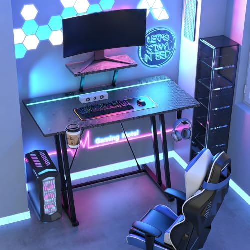HaodaCulture Mesa Gaming LED 100x50 cm, Escritorio Gaming con Tomas de Corriente y Luces LED