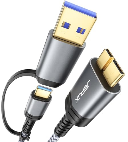 JSAUX Câble USB 3.0/C vers Micro B Kabel 1M, 20Gbps Type C/A vers Micro B Câble Disque Dur Compatible avec Disque Dur Externe Toshiba Canvio Seagate WD My Passport Galaxy S5 MacBook iPad iPhone 15