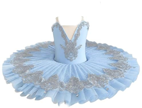 EFLALYHG Professionelles Ballett-Tutu für Damen und Mädchen, Ballettkleid, Pfannkuchen-Tutu, Ballerina, Prinzessin, Geburtstagsparty, Kleid, Ballettkostüm,Blau,140