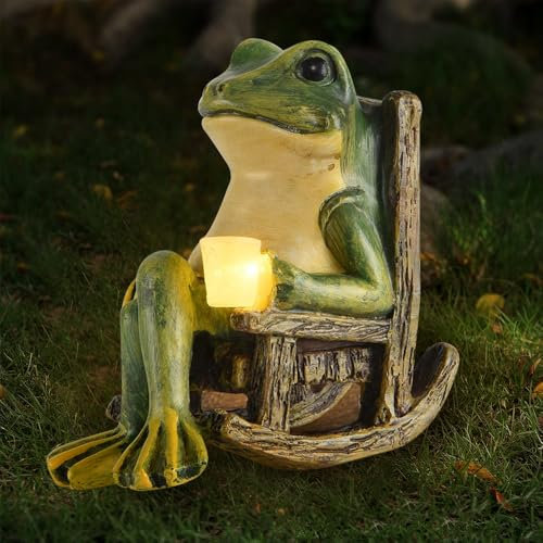 XEERUN Statues de grenouille de jardin, figurines de grenouille - Décoration solaire d'extérieur - Décoration d'extérieur - Avec lampes LED étanches - Pour terrasse, pelouse, maison, cour