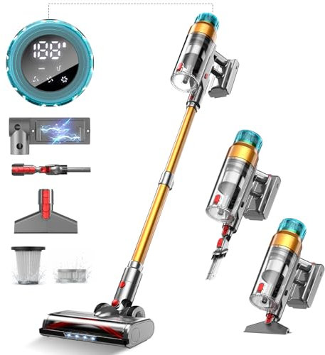 EHBL Aspirateur sans fil 600 W 55 kPa, jusqu'à 55 minutes, support mural rechargeable, écran couleur OLED, aspirateur anti-enchevêtrement pour voiture, plancher, tapis, poils d'animaux