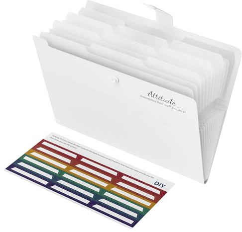 Smarpau Dokumentenmappe A4 mit 12 Tasche, Erweiterbare Fächermappe a4 | Aktenordner, Mappen Ordnersystem Document Folder Mit Druckknopf und Etiketten Für Dokumente, Belege (Weiß)