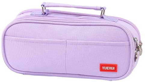 LICHENGTAI Estuche grande para niños y niñas, estuche portalápices de gran capacidad con asa, bolsa organizadora de escritorio para niñas y niños, violeta, M