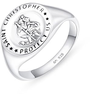 Amberta Christlicher Ring Herren Sterling Silber 925 | Kleiner Finger Ring Herren | Siegelring Für Herren Silber | Herren Ring Religiös:Christlicher Ring Ringgröße 60,2