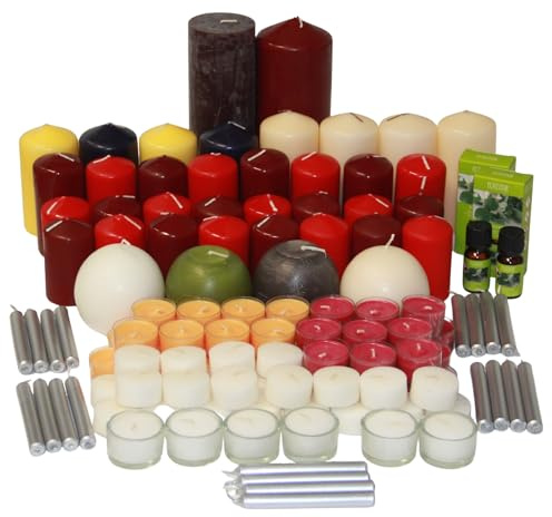 sopomarkt24 Kerzenset Mischpaket, 9 kg | Wachskerzen, Stumpenkerze, Kugelkerzen, Baumkerzen, Teelichter