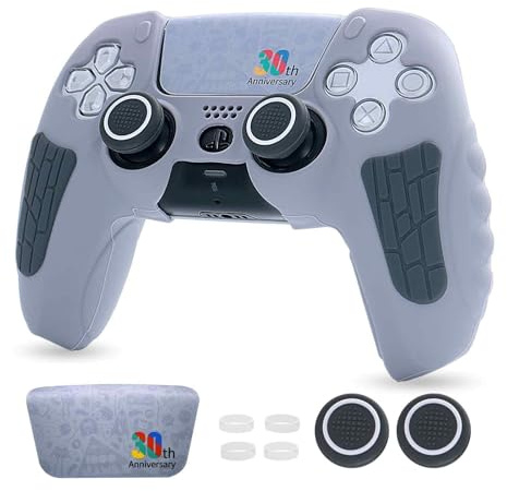 ECHZOVE PS5 Controller Cover Case – 30th Anniversary Limited Edition Protective Silicone Skin for PlayStation 5 Controller, Anti-Slip, Sweat-Resistant, Shockproof Grip Case (Light Grey)