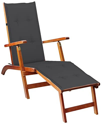 ShGaxin Liegestuhl mit Fußstütze und Auflage, Gartenliege, Relaxliege, Sonnenliege, Terrassenstühle, Deckchair, Saunaliege, Beach Chair, Akazie Massivholz