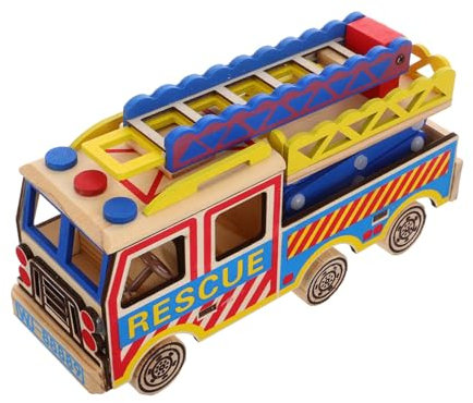 JOINPAYA Leiterwagen Aus Holz Technisches Spielzeug Feuerwehrauto Spielzeug Kindersimulation Feuerwehrauto Kinderspielzeug Realistisches Feuerwehrauto Lebensechtes Feuerwehrauto LKW