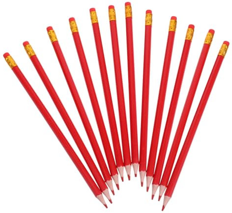 SHOWERORO 12 StüCk Radierbare Buntstifte Rot Mit Radiergummi Sechseckiges Design Faderesistente Farben FüR Zeichnungen KartenfäRbung PrüFungsbewertung KüNstler Lehrer