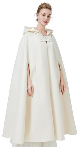 BEAUTELICATE Hooded Cape Cloak Long for Women Bride Winter Wedding Wool-Blend Poncho Medieval Halloween Christmas Cosplay Costume Black Red Green
