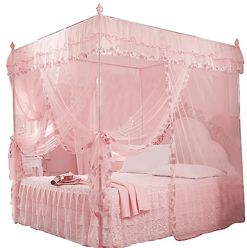 Aumotop Rosa Moskitonetz Im Prinzessinnen-Stil, Bettvorhang, Baldachin, Netz für Damen-Schlafzimmer-Dekoration, 150 X 200 X 200 cm (120 * 200 * 200)