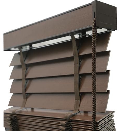 Bambusrollo Holzjalousien, 50mm Lamellen Holz Jalousien, Blackout Echtholz Jalousette Sonnenschutz/Sichtschutz Für Fenster Bad Küche, W 30 45 60 75 90 115 130 145 160cm Anpassbare Jalousie(Kaffee)