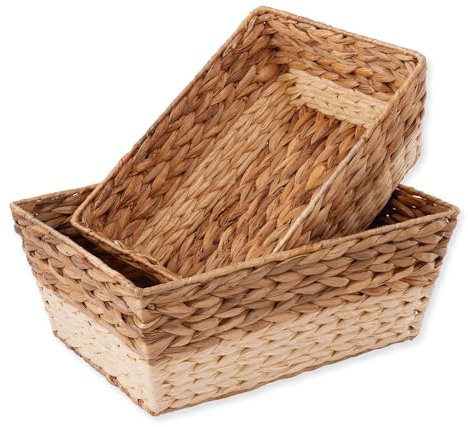 Lot de 2 paniers de rangement en jacinthe d'eau tissés à la main pour salle de bain, cuisine, salon