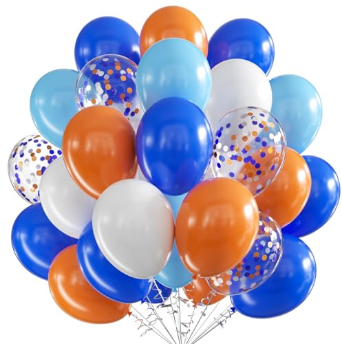 Luftballons Blau Orange Weiß, 60 Stück 12 Zoll Blau Orange Latex Luftballons Weiß Luftballon mit Konfetti Party Ballons, Party Luftballon für Geburtstag Hochzeit Gender Jahrestag Dekoration