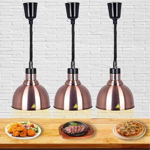 Lampe Chauffante de Cuisine, 250W Lampe Chauffe Plat Buffet Suspendue | Lampe de Chauffante Commercial pour Hôtels, Buffets et Pizza, 60-180cm Hauteur Réglable, Acier inoxydable