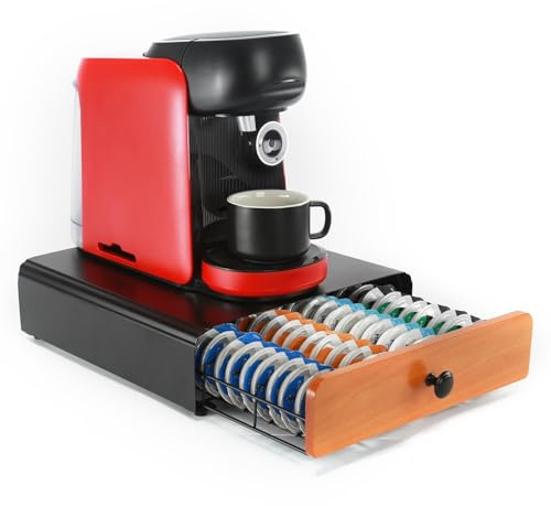 SYSYLY Porte Capsule Compatible pour Tassimo Capsules,Porte Dosette de café,Tiroir Métal, Distributeur, Support Dosette de Café, Tiroir Étagère Empilable pour Stockage,Noir.